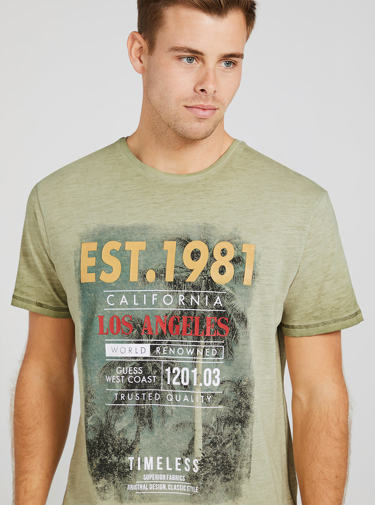 Buy Guess Short Sleeves Crewneck Cold Dye Palm Tee 2023 Online