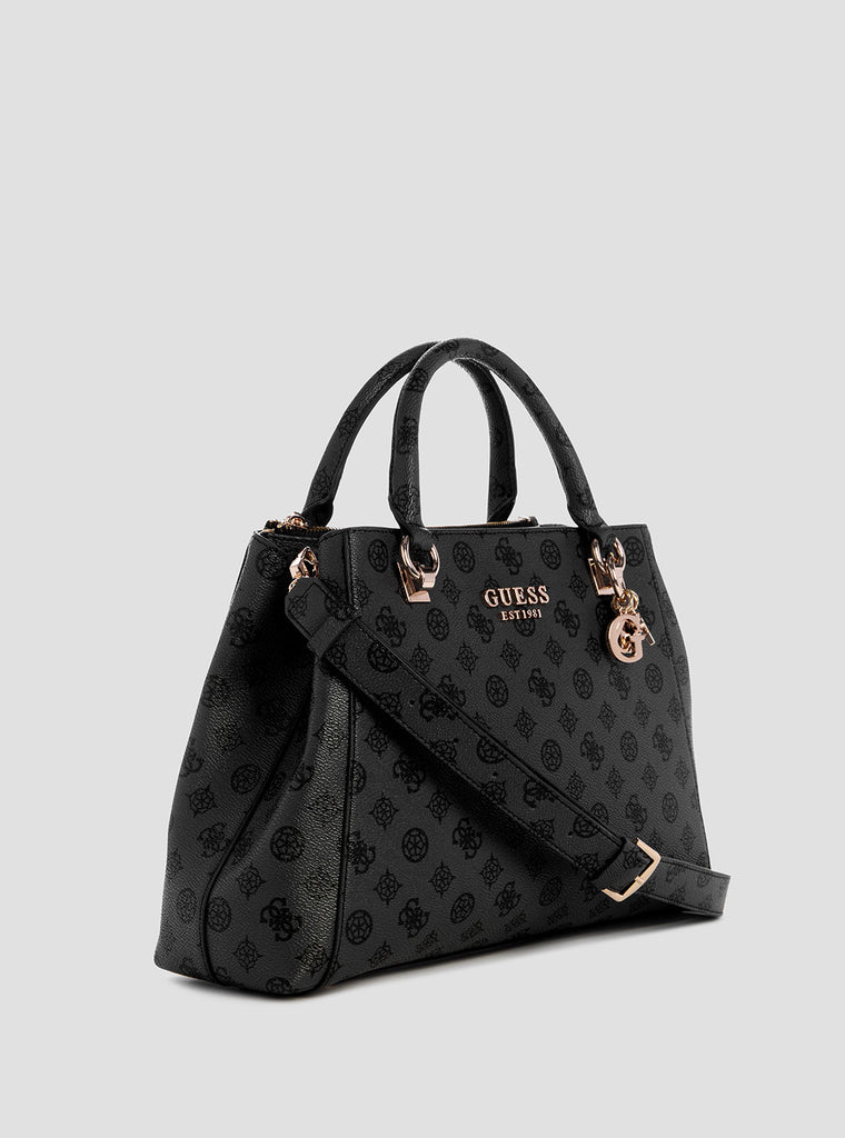 Sac à Main GUESS Evelune Girlfriend Satchel L - Taille 25x24x5.5 Cm - En Polyuréthane Noir Logo - Bandoulière Amovible, Nombreux Compartiments