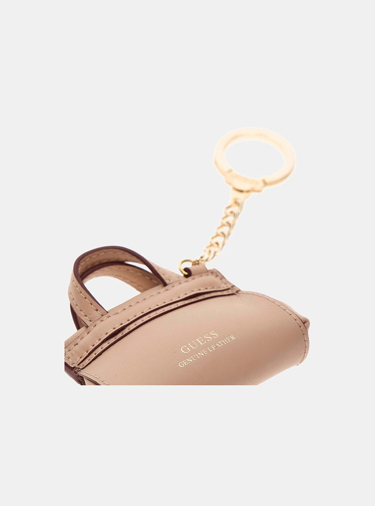 Beige Leather Handbag Keyring GUESS