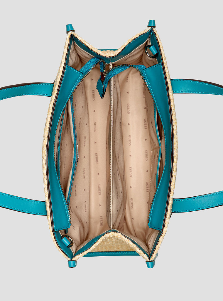 GUESS Silvana Double Compartment Tote Bag - Navy Multi Canvas Bag With Crossbody Strap