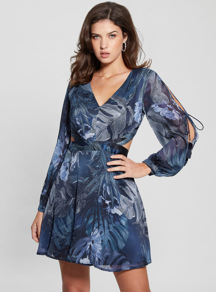 Eco Blue Long Sleeve Farrah Dress | GUESS