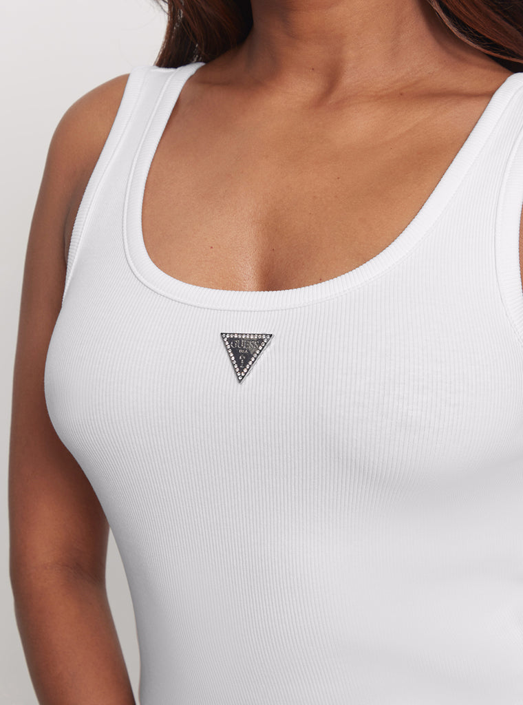 Knit Tank Top (White, Gold)