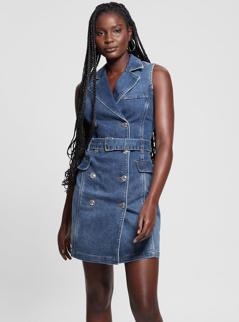 white christmas dresses Blue Denim Anela Trench Mini Dress