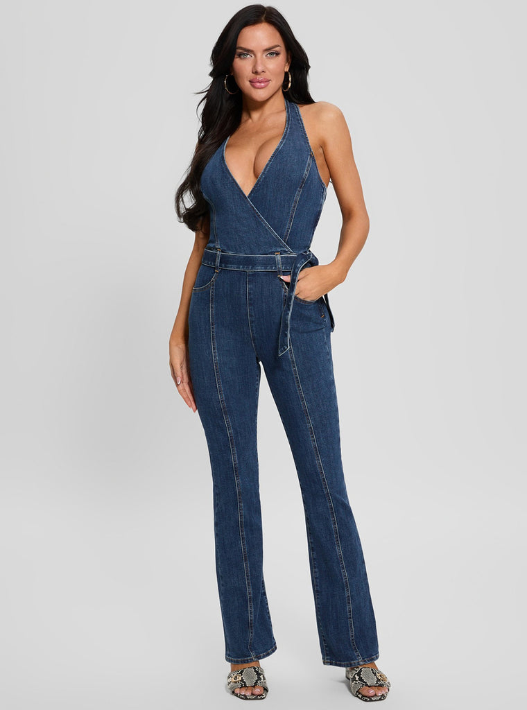 Blue Denim Claire Halter Jumpsuit | GUESS