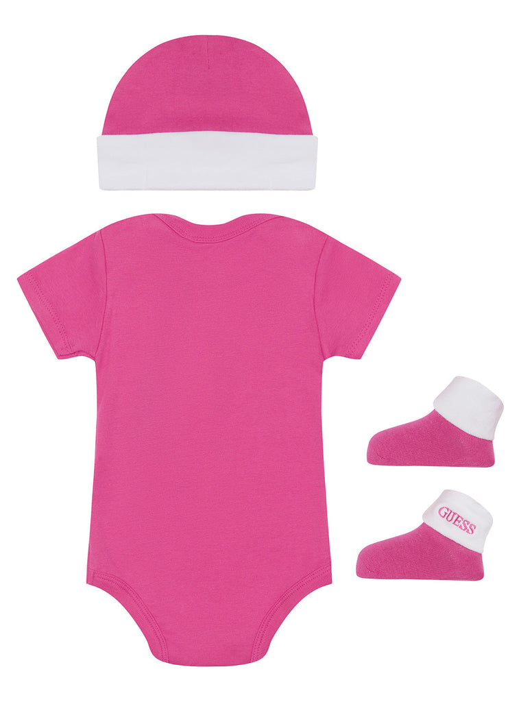 Guess Baby Girls White & Pink Logo Bodysuits ( 3-Pack )