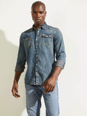 GUESS Mens Truckee Denim Shirt In Acadia Wash M1BH02D14LB Front View