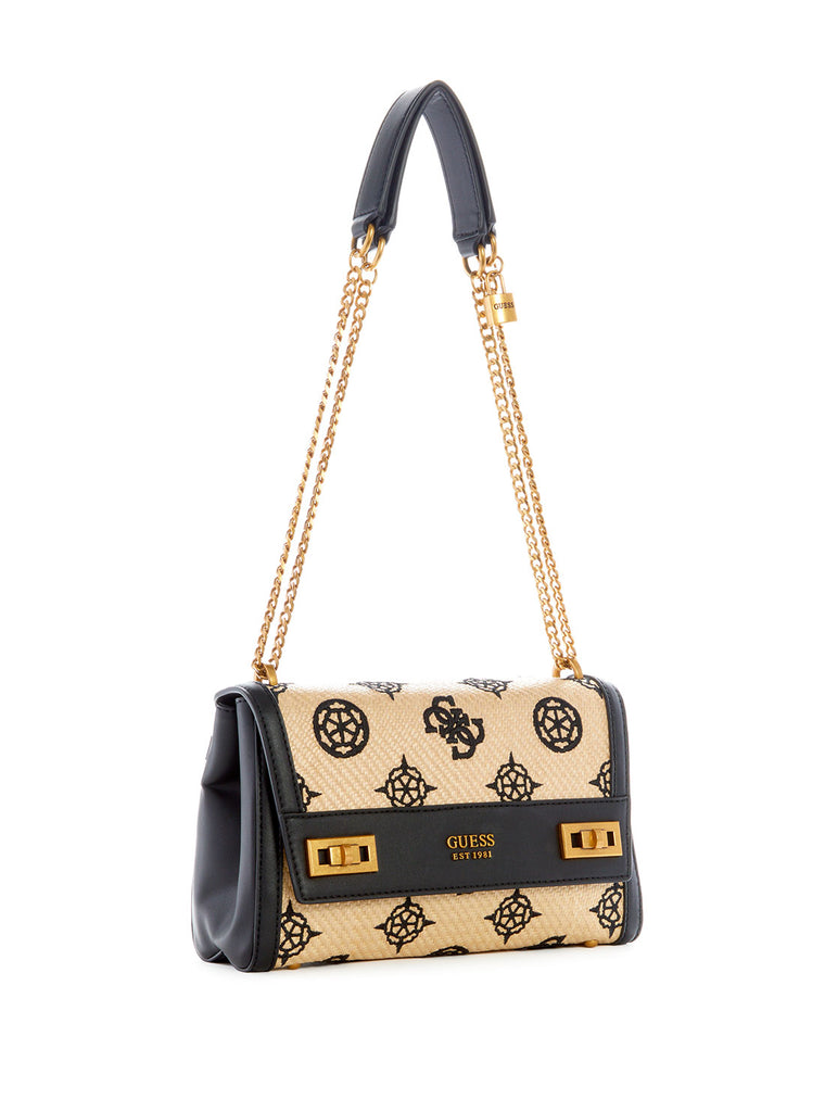 Black Katey Raffia Shoulder Bag GUESS