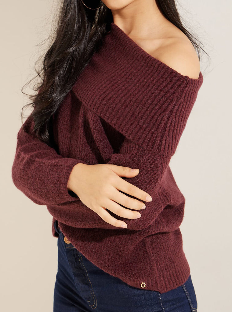 Burgundy off hotsell shoulder jumper