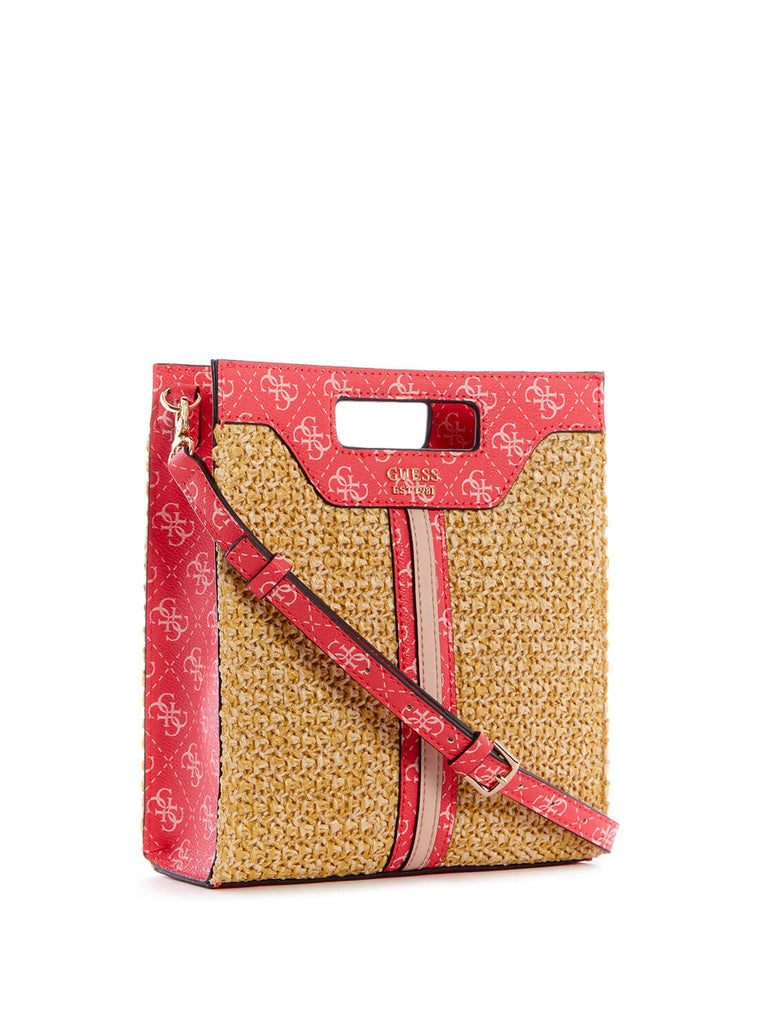 Pink Multi Logo Kasinta Raffia Mini Tote Bag GUESS