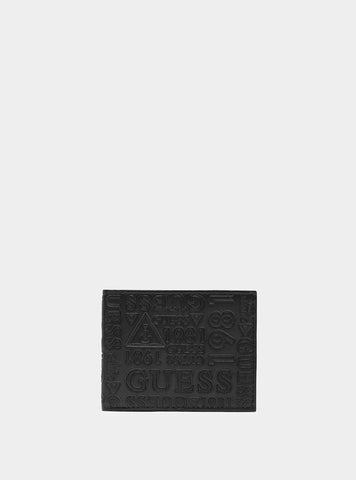GUESS Black Logo Coso All Over Embossed Wallet front view