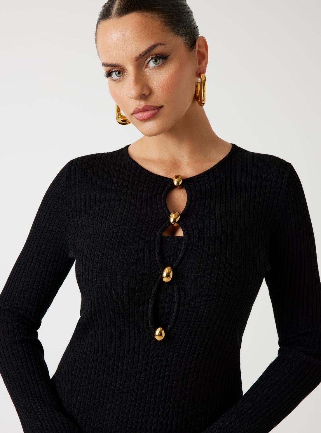 GUESS Marciano Black Agathe Ribbed Midi Dress 5BGK555891Z Detail View