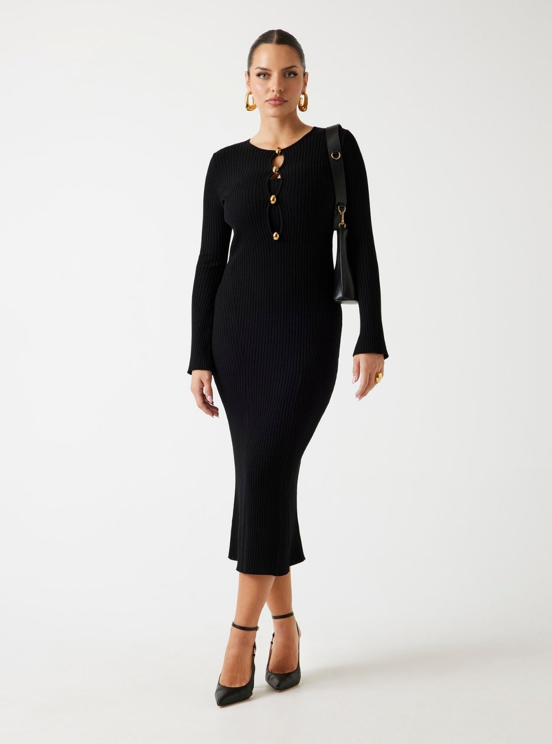 marciano midi dress Black Agathe Ribbed Midi Dress