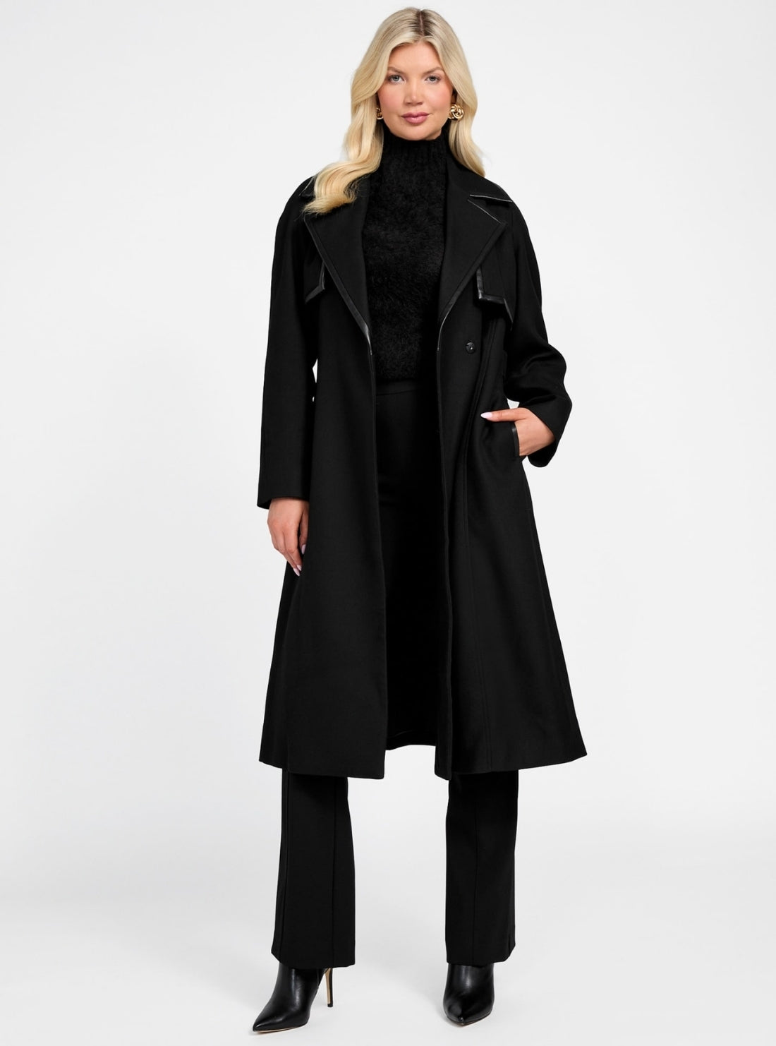 GUESS Marciano Black Natalie Longline Trench Coat 5BGL098827Z Full View