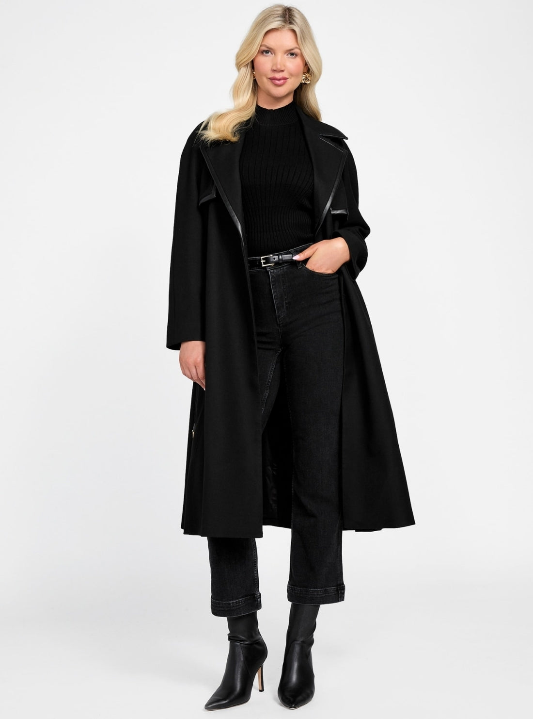 GUESS Marciano Black Natalie Longline Trench Coat 5BGL098827Z Full View