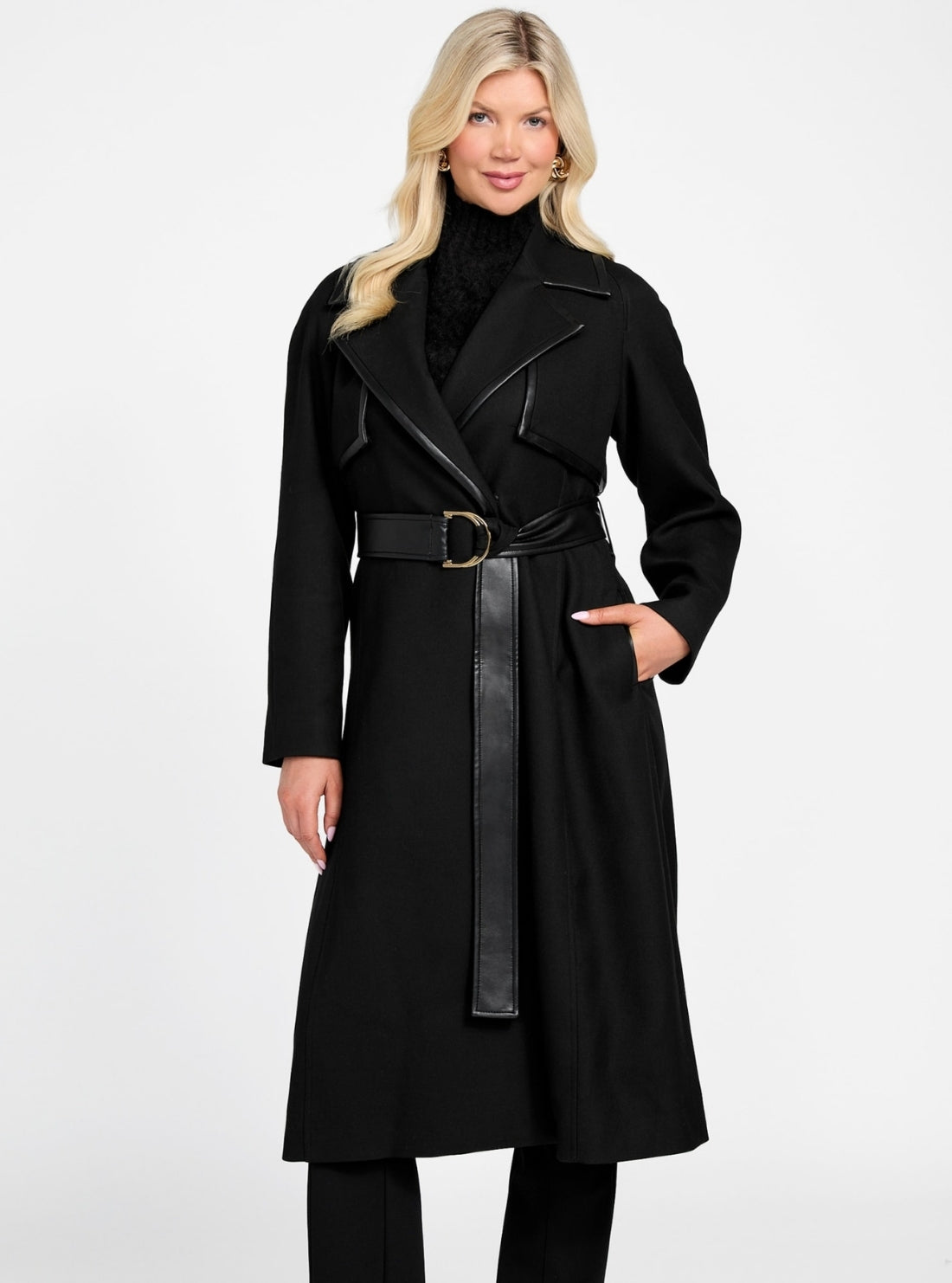 Black Natalie Longline Trench Coat | GUESS Marciano