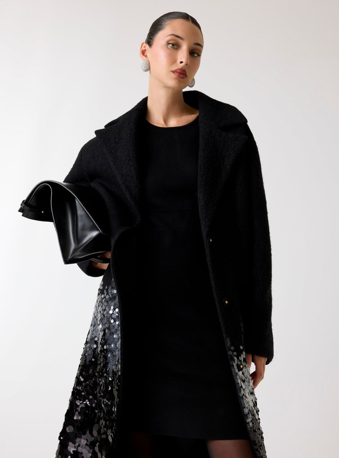 GUESS Marciano Black Vicky Knitted Long Coat 5BGL436343A Detail View