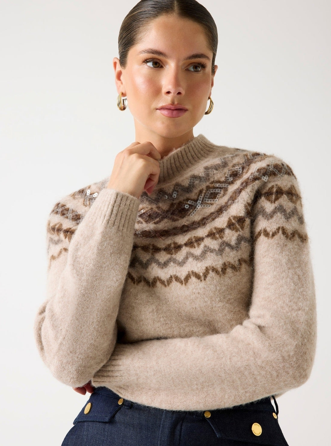 GUESS Marciano Beige Akilah Sweater Top 5BGR135786Z Detail View