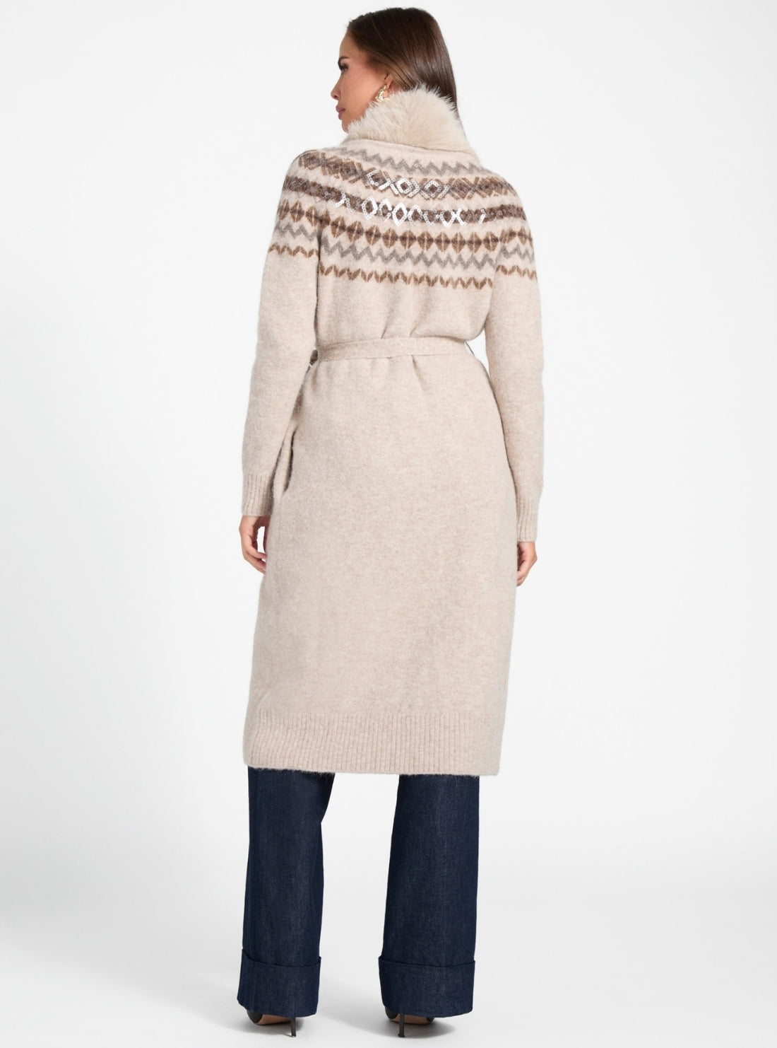 GUESS Marciano Beige Akilah Long Fur Cardigan 5BGR145786Z Back View