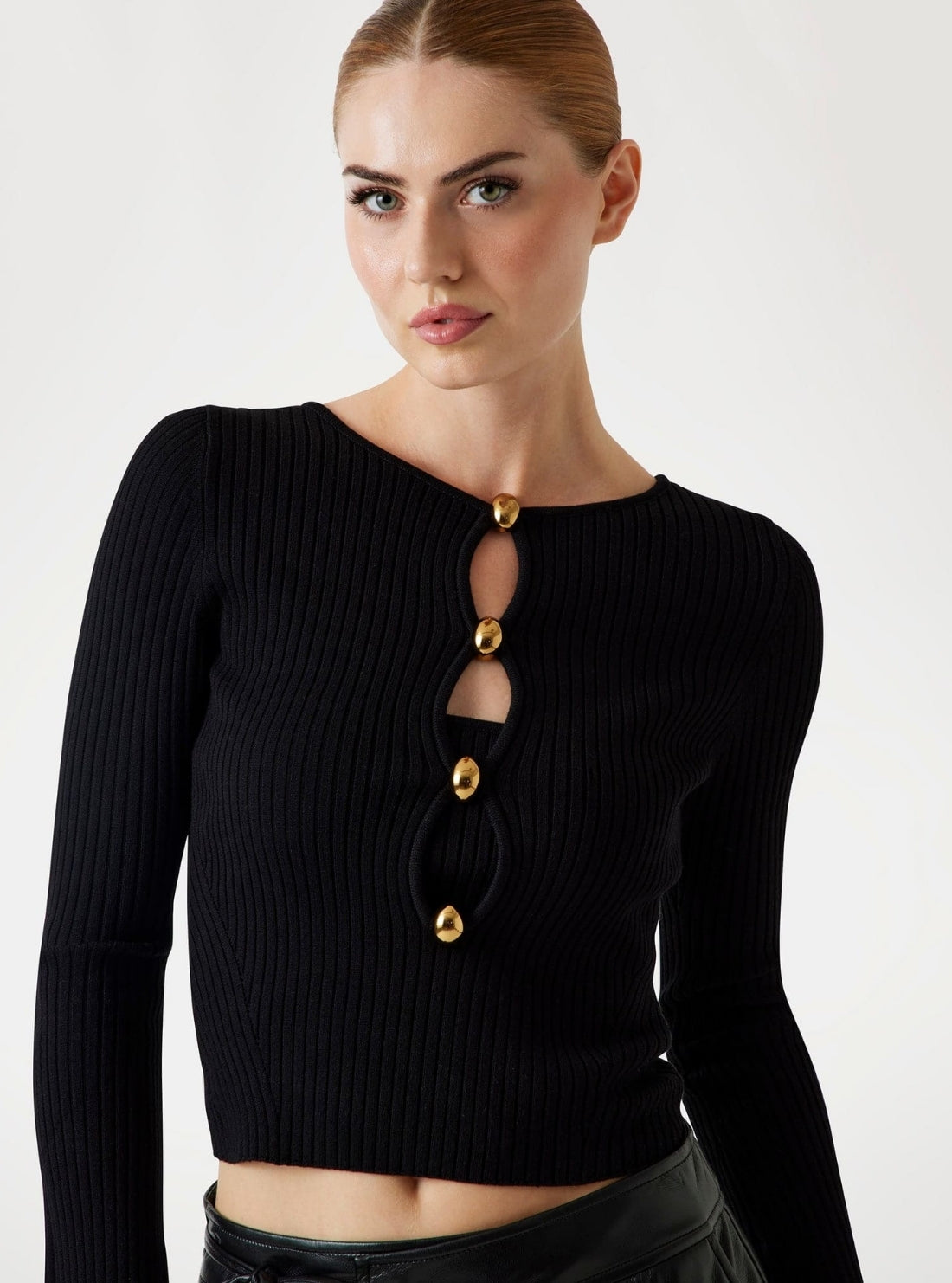 GUESS Marciano Black Agathe Ribbed Sweater 5BGR445891Z Detail View