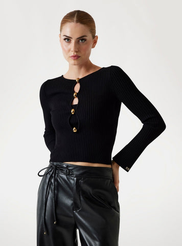 GUESS Marciano Black Agathe Ribbed Sweater 5BGR445891Z Front View