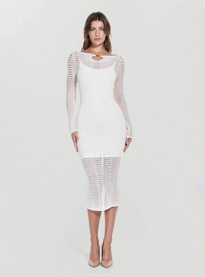 GUESS Womens Marciano White Emma Sweater Midi Dress 5GGK455869Z Front View