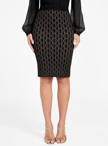 GUESS Marciano Black Billie Monogram Sweater Skirt 5YGD165877Z Front View