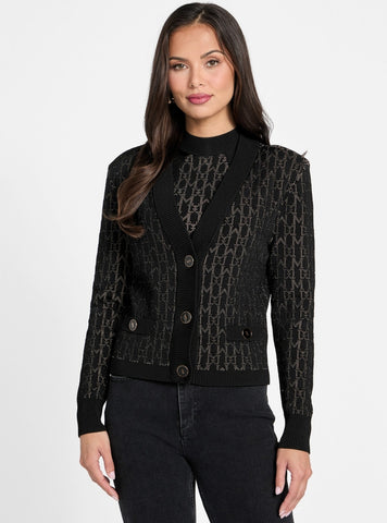 GUESS Marciano Black Billie Monogram Cardigan 5YGR065877Z Front View