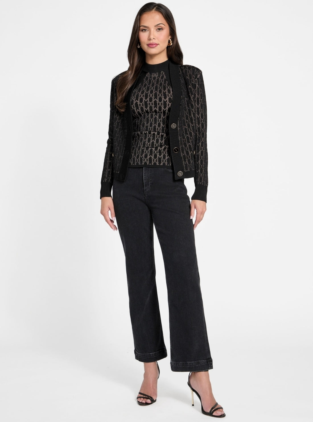 GUESS Marciano Black Billie Monogram Cardigan 5YGR065877Z Full View