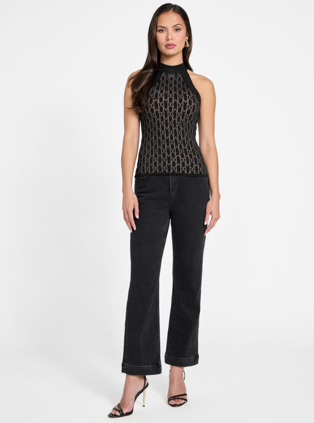GUESS Marciano Black Billie Monogram Top 5YGR075877Z Full View