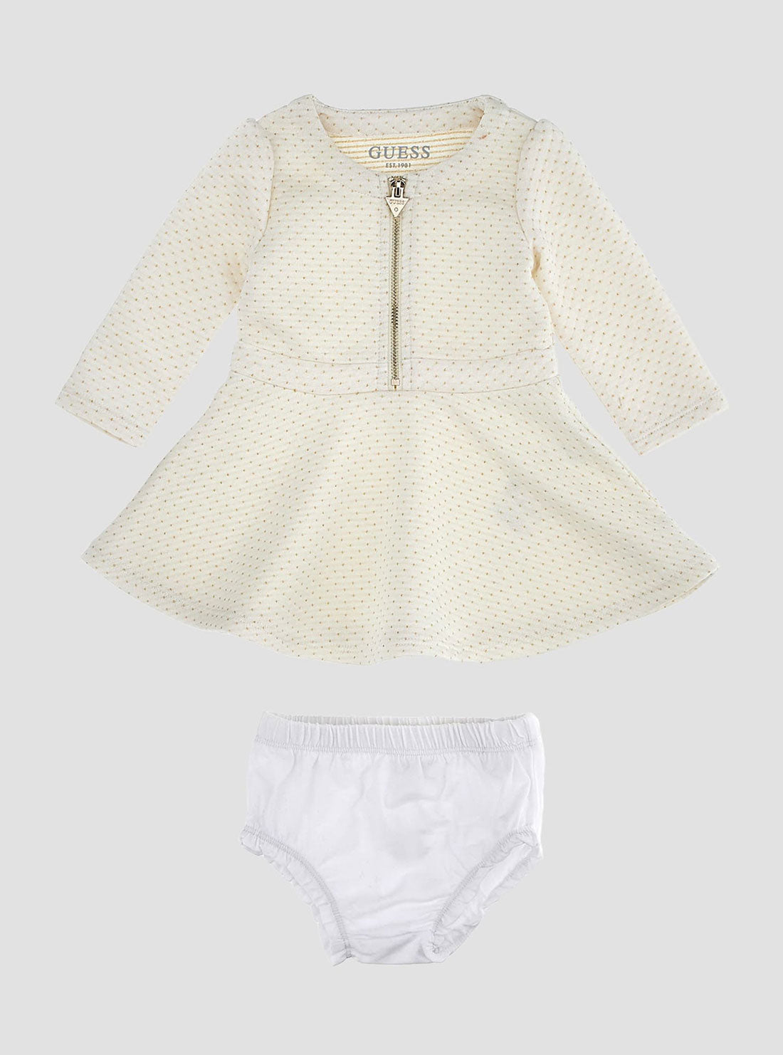 GUESS Cream Long Sleeve Dress and Panty Set (0-18M) front view