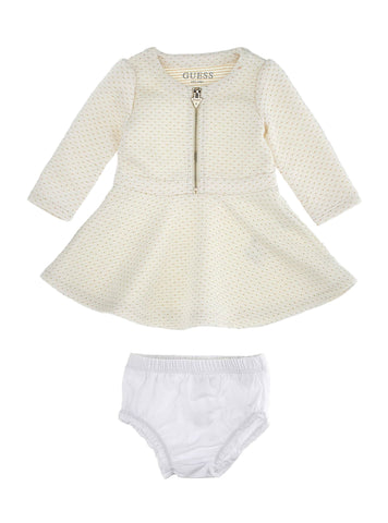 GUESS Cream Long Sleeve Dress and Panty Set (0-18M) front view