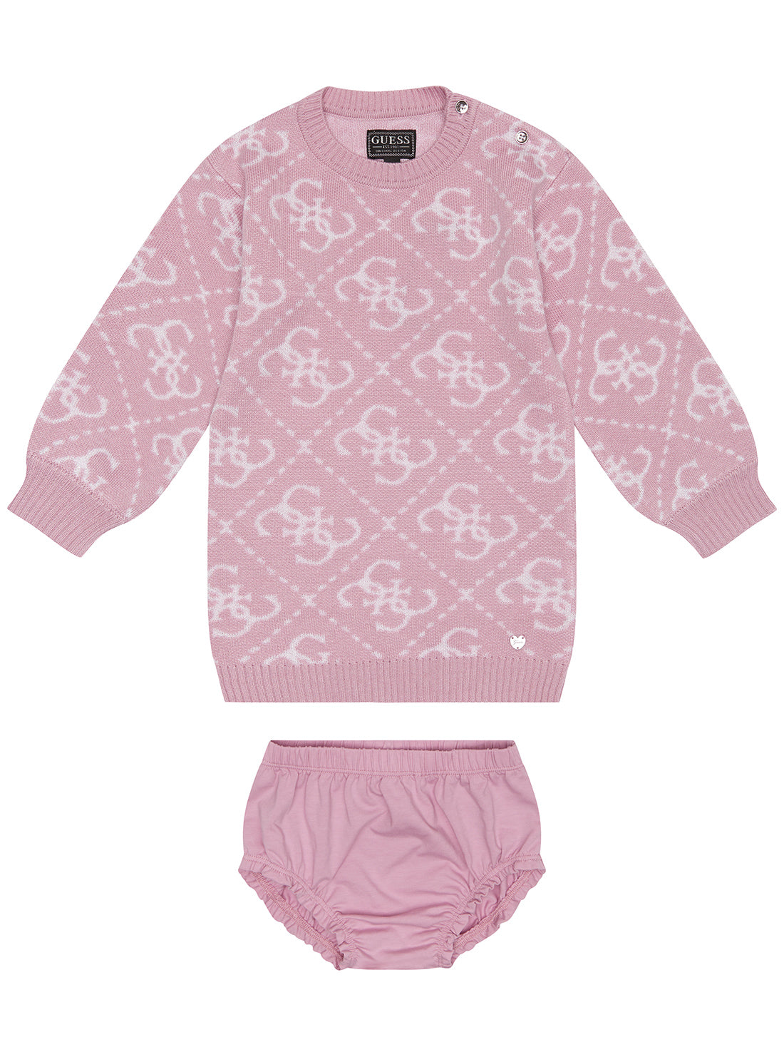 GUESS Pink Logo Sweater Dress and Panties Set (0-24M) front view
