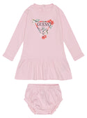 GUESS Pink Long Sleeve Interlock Dress and Panty (0-12M) front view