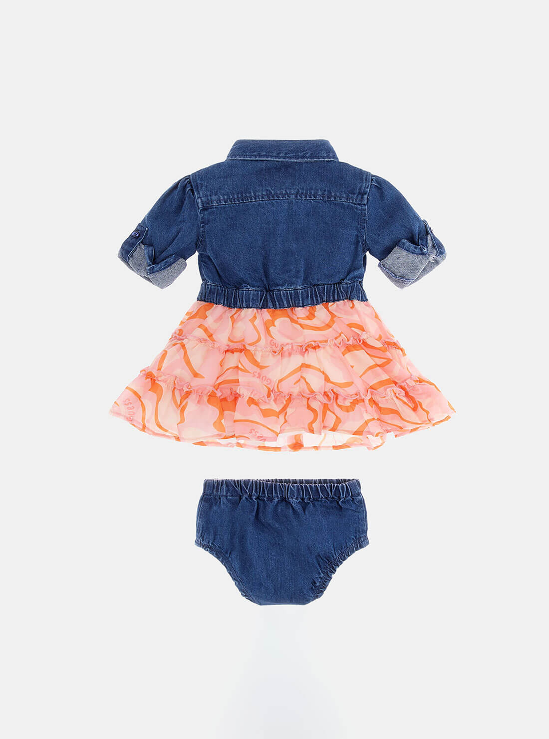 Blue Denim and Heart Print Dress with Panties Set (3-18M) | GUESS Kids | back view
