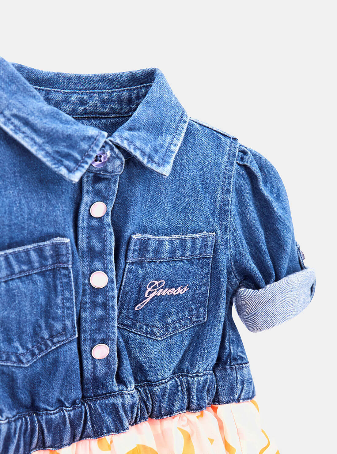 Blue Denim and Heart Print Dress with Panties Set (3-18M) | GUESS Kids | detail view