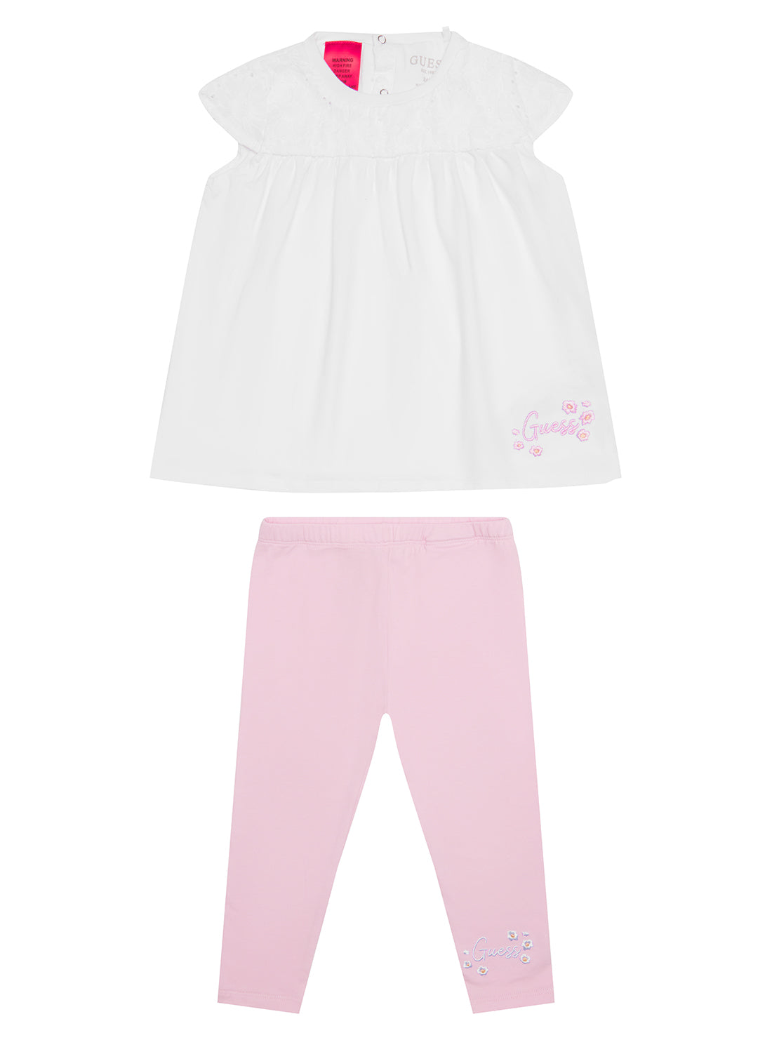 GUESS White Pink Short Sleeve and Leggings Set (3-24M) front view