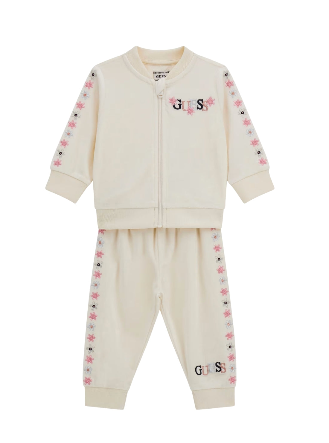 GUESS Kids Cream White Velvet Active Top and Pants Set (0–9m) A5BG06K0232 Front View