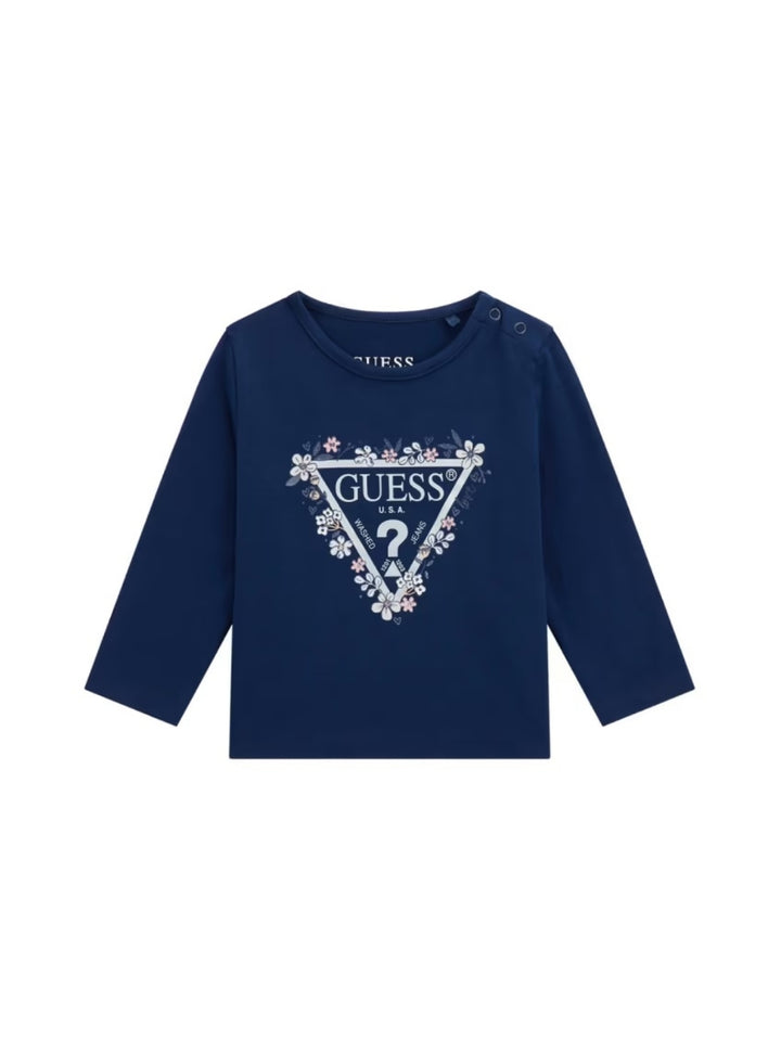 GUESS Kids Blue Long Sleeve Logo T-Shirt (0-18m) Front View