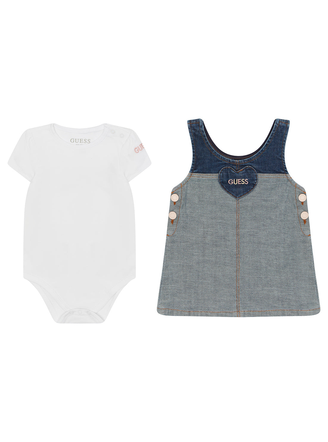 White Short Sleeve Body Suit and Denim Dress Set (0-18m)