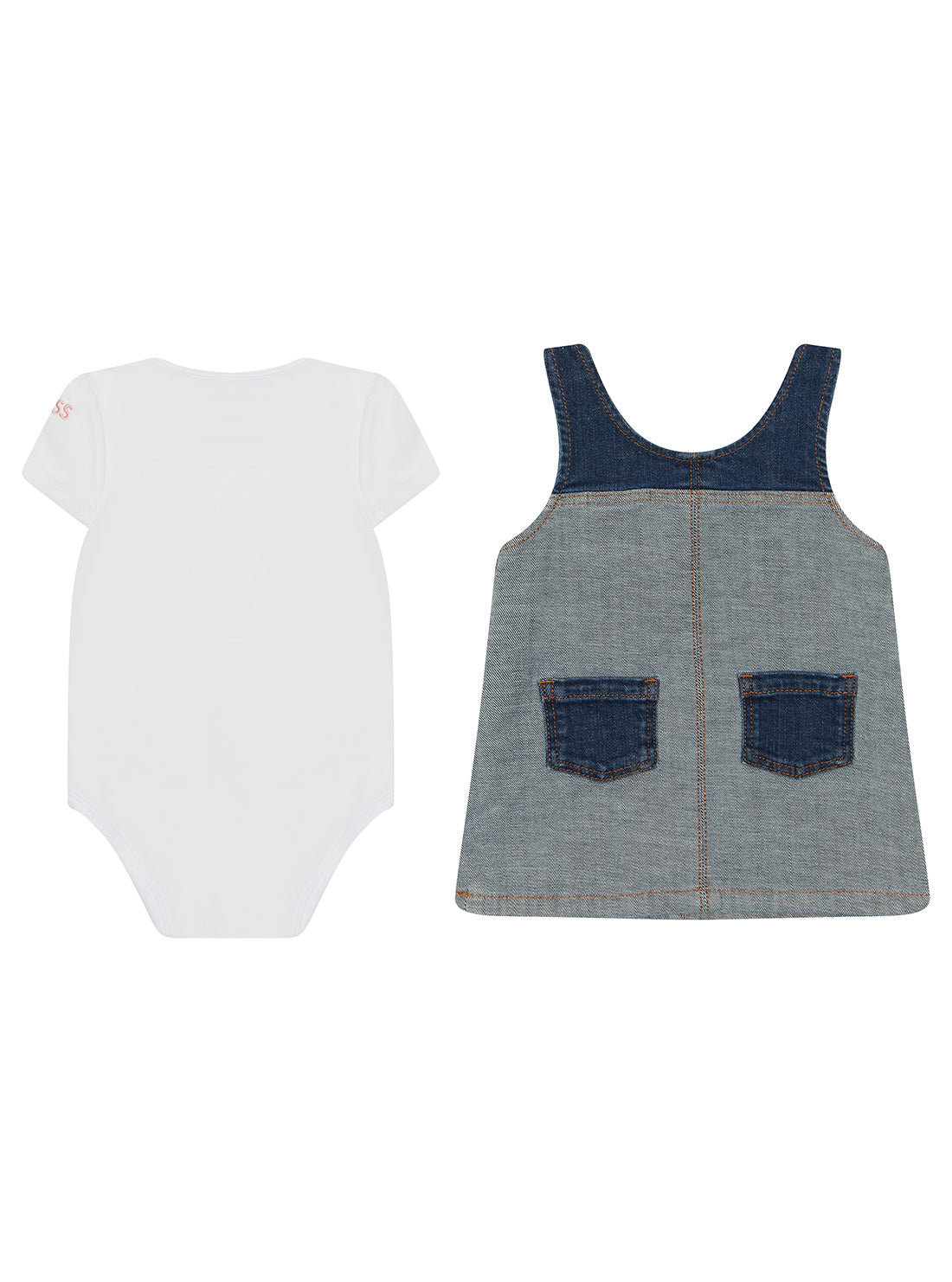 White Short Sleeve Body Suit and Denim Dress Set (0-18m)