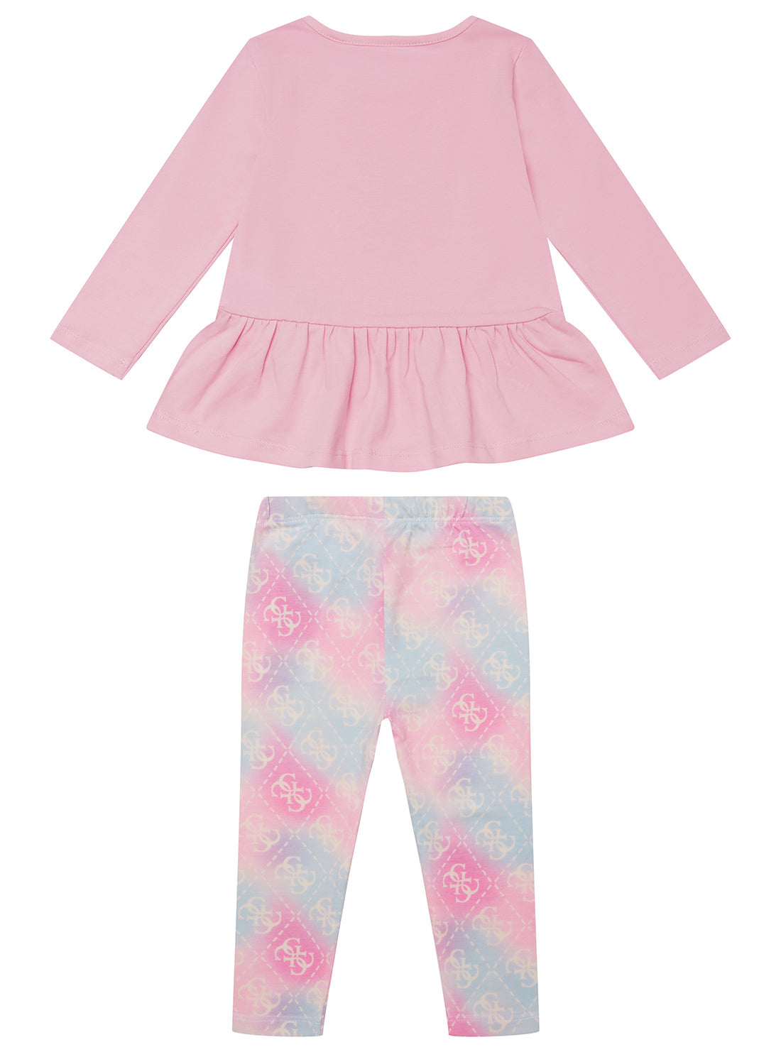 GUESS Kids Pink Multi Long Sleeve T-Shirt and Leggings Set (6–18m) Back View