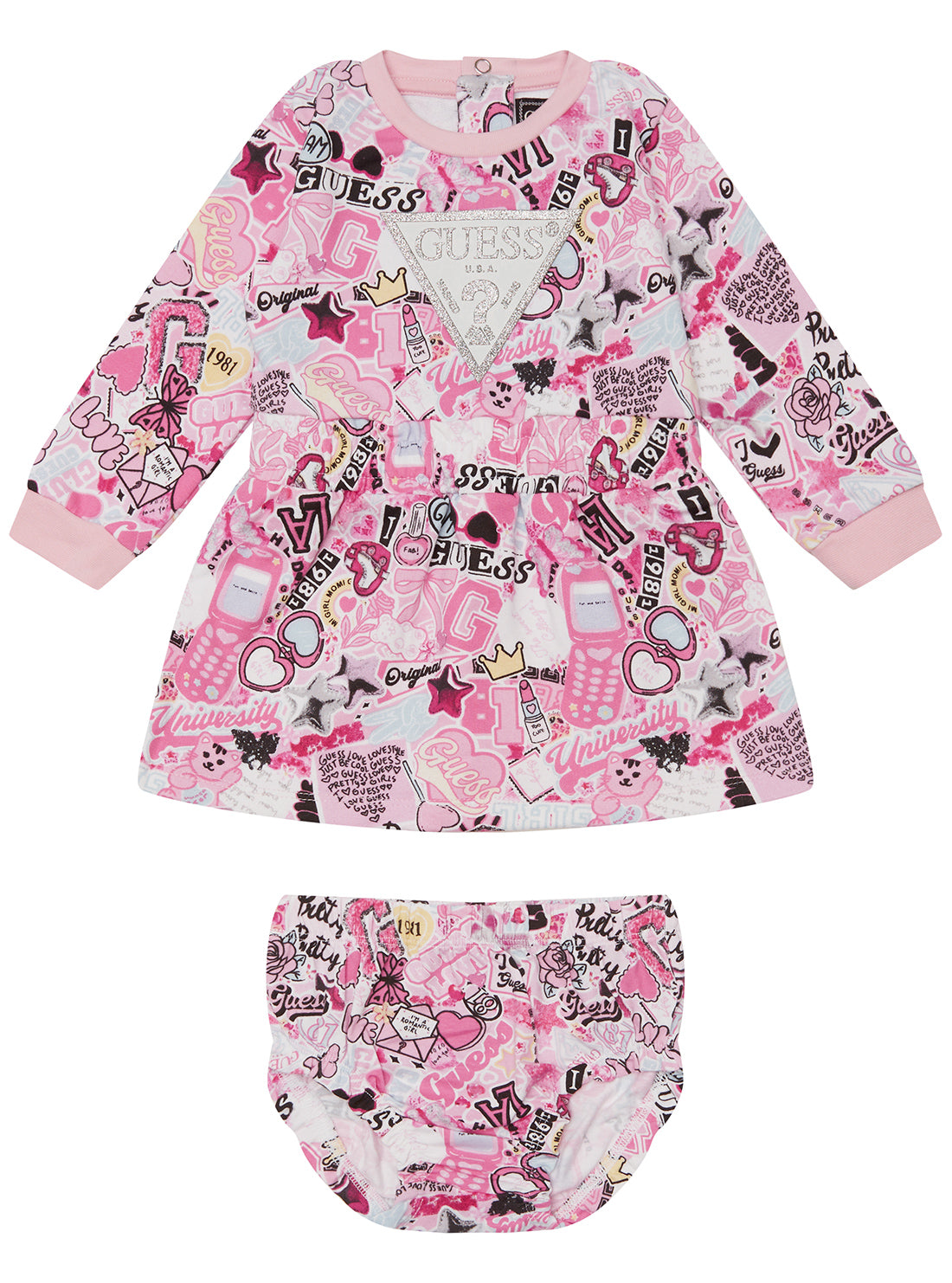 GUESS Kids Pink Multi Baby Girl Dress & Panty Set (0-12m) A5YK02KA6R4 Front View