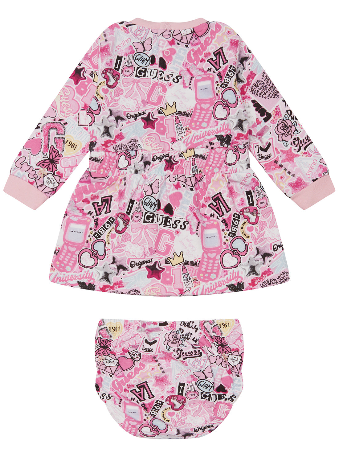 GUESS Kids Pink Multi Baby Girl Dress & Panty Set (0-12m) A5YK02KA6R4 Back View