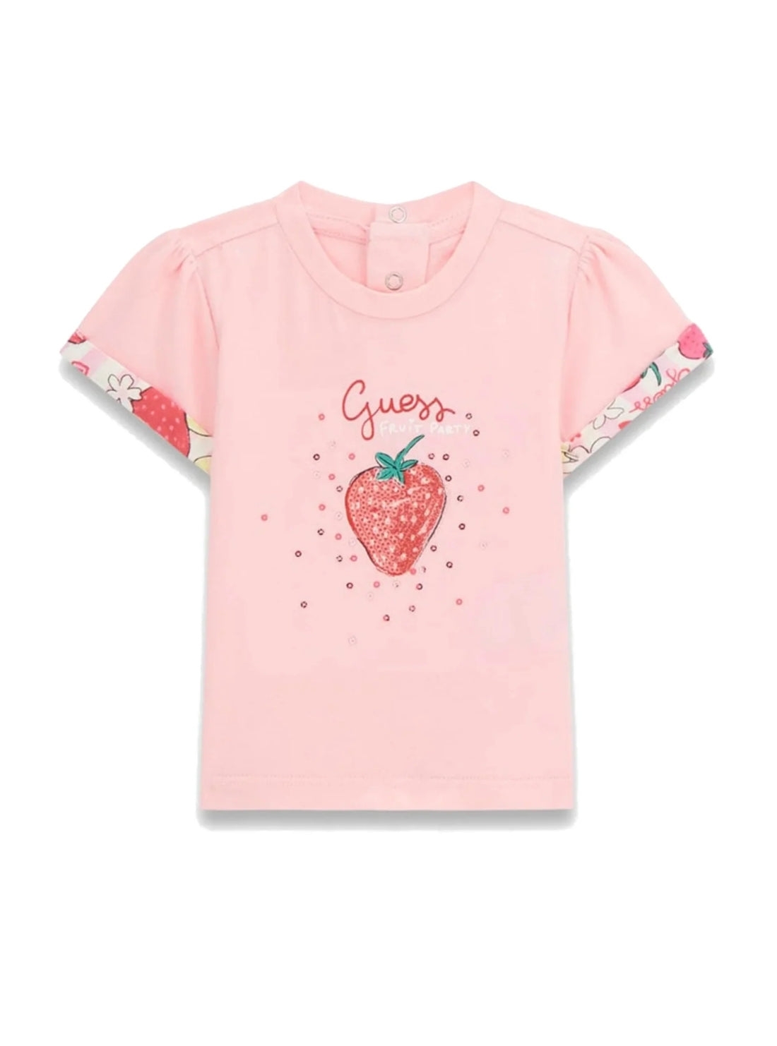 GUESS Kids Pink Strawberry T-Shirt and Shorts Set (3-24m) Top View