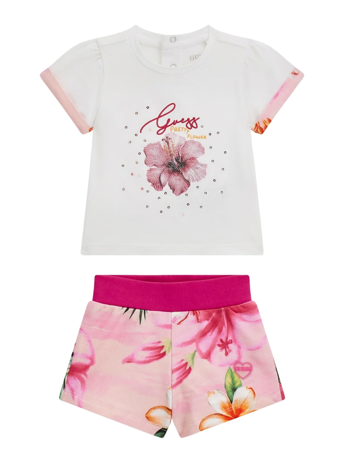 GUESS Kids White Floral T-Shirt and Shorts Set (3-24m) A6GG01K6YW4 Front View