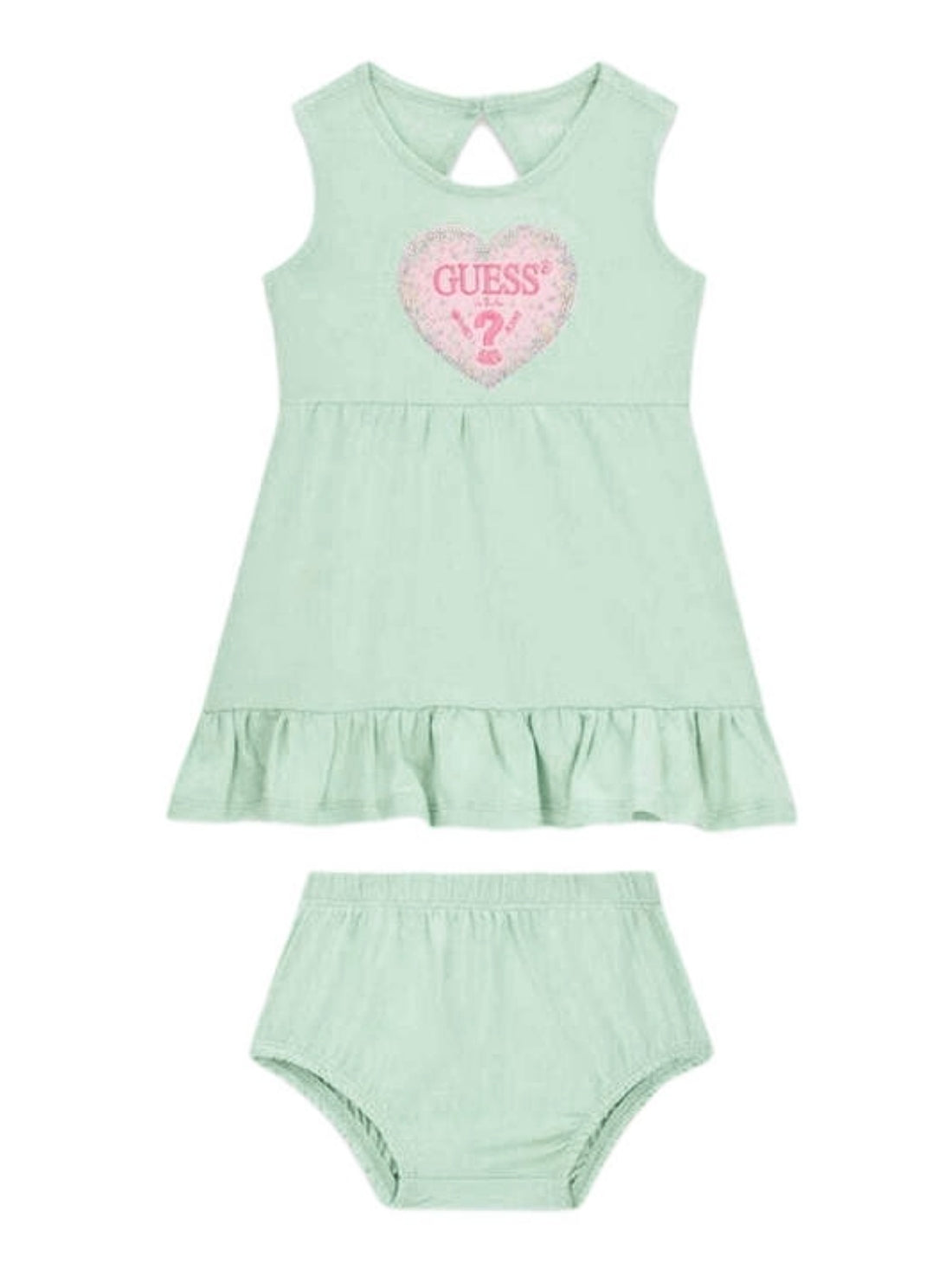 GUESS Kids Green Dress and Pantie Set (3-24m) A6GK07K6YW4 Full View
