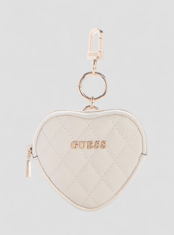 GUESS Accessories Off White Heart Pouch Keychain A7460108 Front View