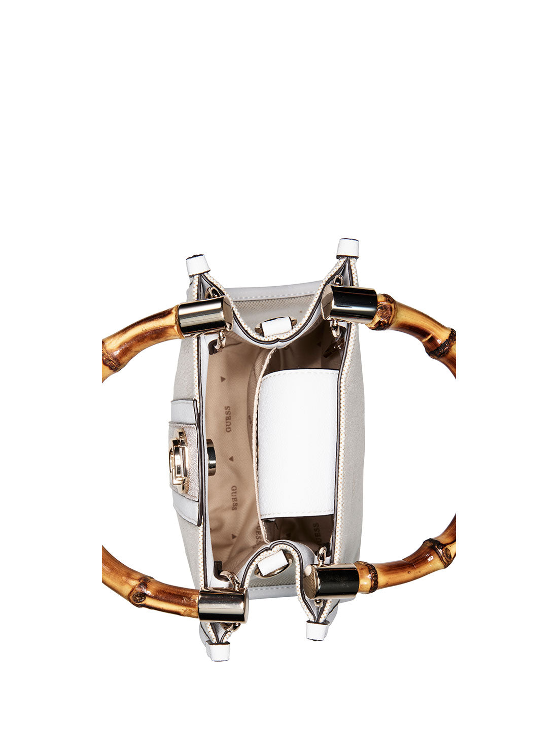 GUESS Beige Logo Kerima Bamboo Mini Tote inside view