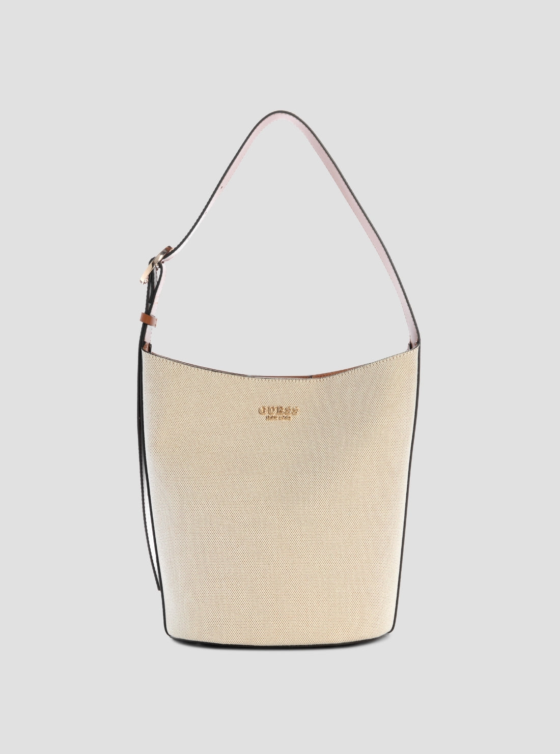 GUESS Womens Beige Caramel Nicolette Large Bucket Shoulder Bag Front View_2