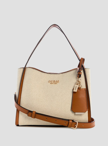 GUESS Womens Beige Brown Nicolette Small Girlfriend Satchel Front View